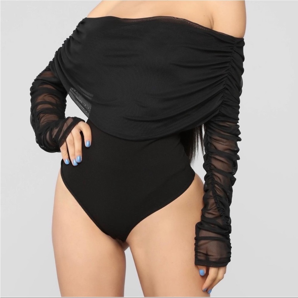 NEW FASHION NOVA BLACK LONG SLEEVE MESH BODYSUIT